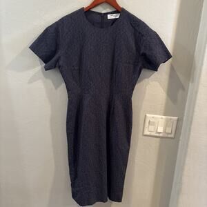 MM. Lafleur Gayle‎ in Orbit Blue Vine Jacquard Sheath Dress Size 4 Quiet Luxury